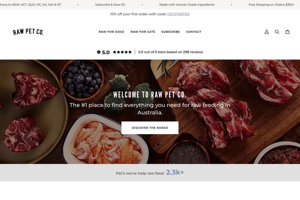 Raw Pet Co website homepage