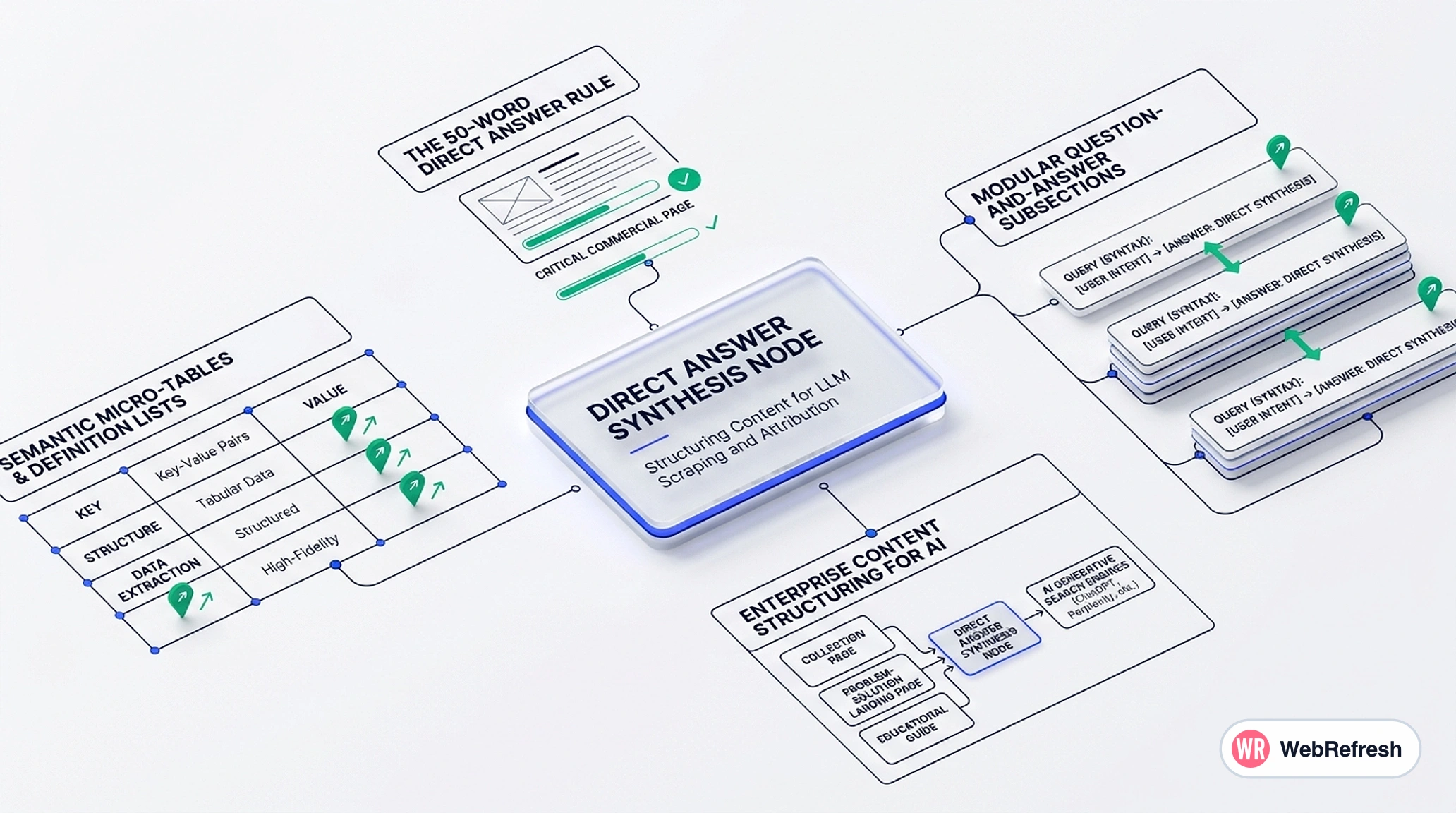 Editorial technical diagram synthesizing key concepts from selected sections:
•
